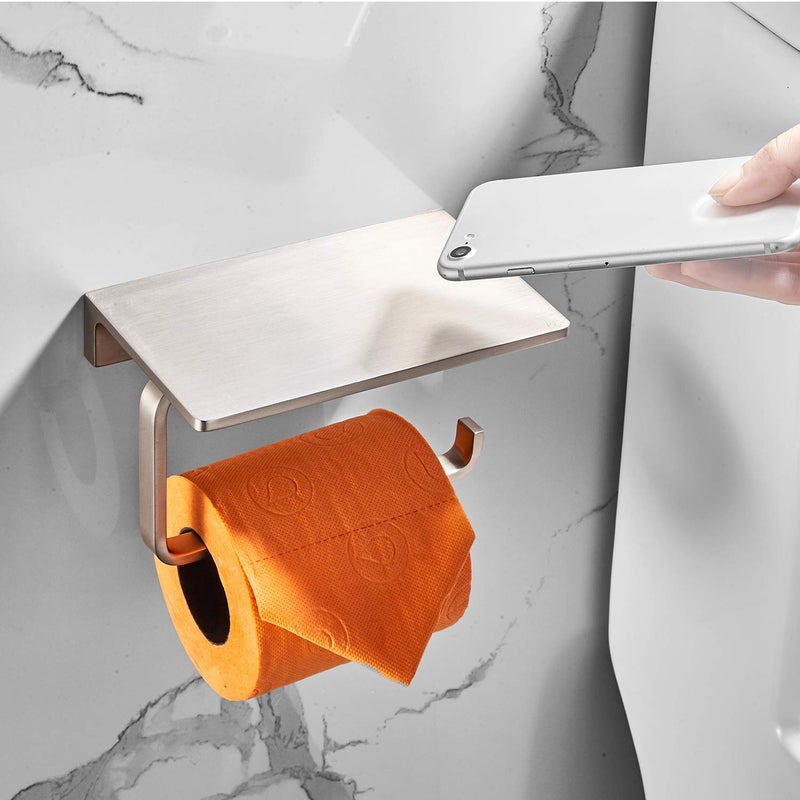 LANGPAI Toilet Paper Holder for Bathroom Solid Brass and Superior Hotel Style Tissue Roll Holder with Cell Phone Storage Nickel Finish - Image 3